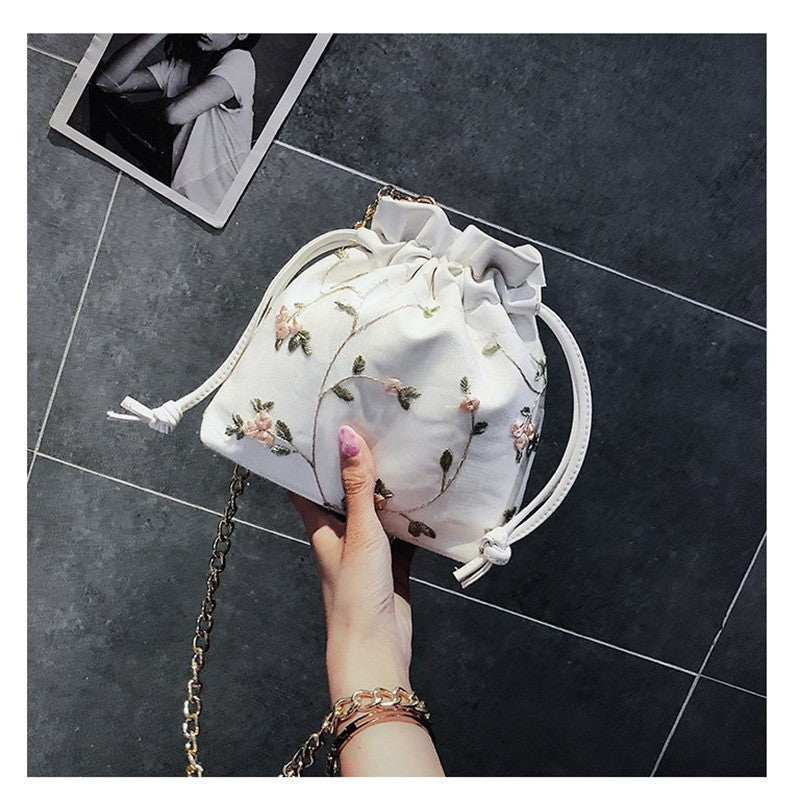 Bucket Bag Chain Lace Embroidery Shoulder Messenger Bag