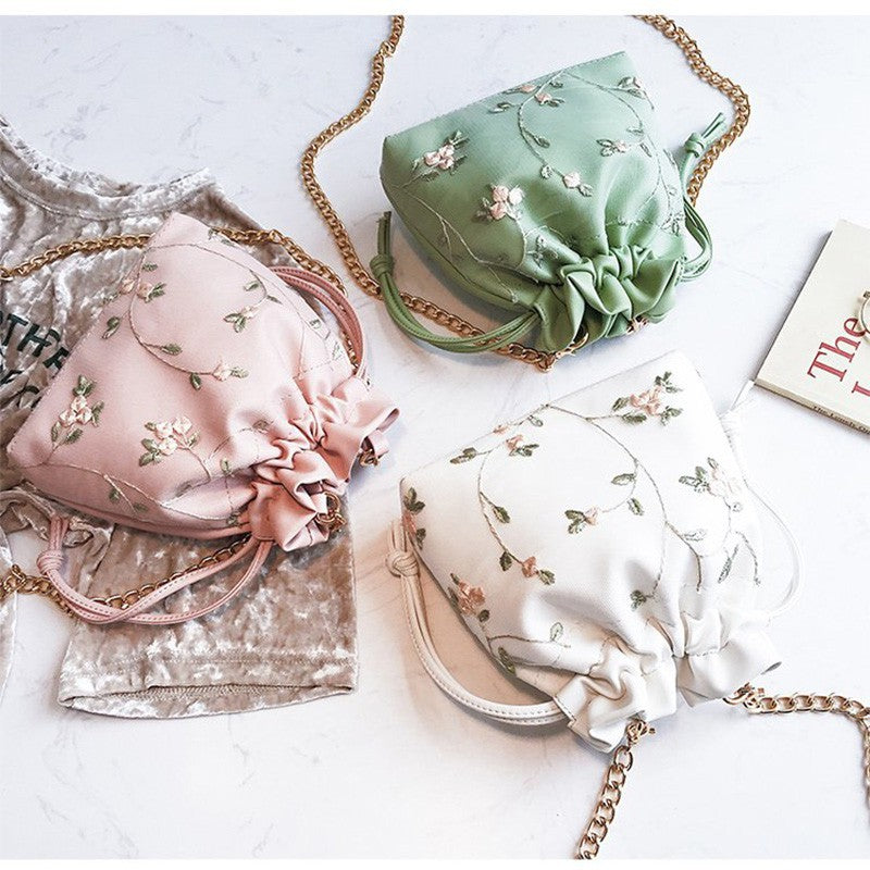 Bucket Bag Chain Lace Embroidery Shoulder Messenger Bag