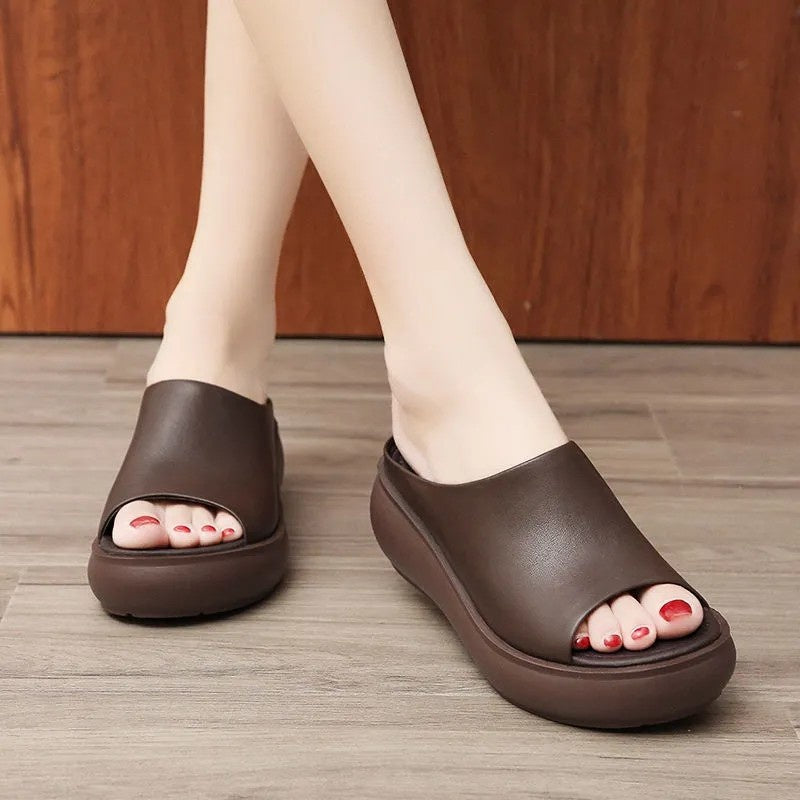 IELGY Comfortable Slippers Women's Outing Wedge Fish Mouth Korean Large Size