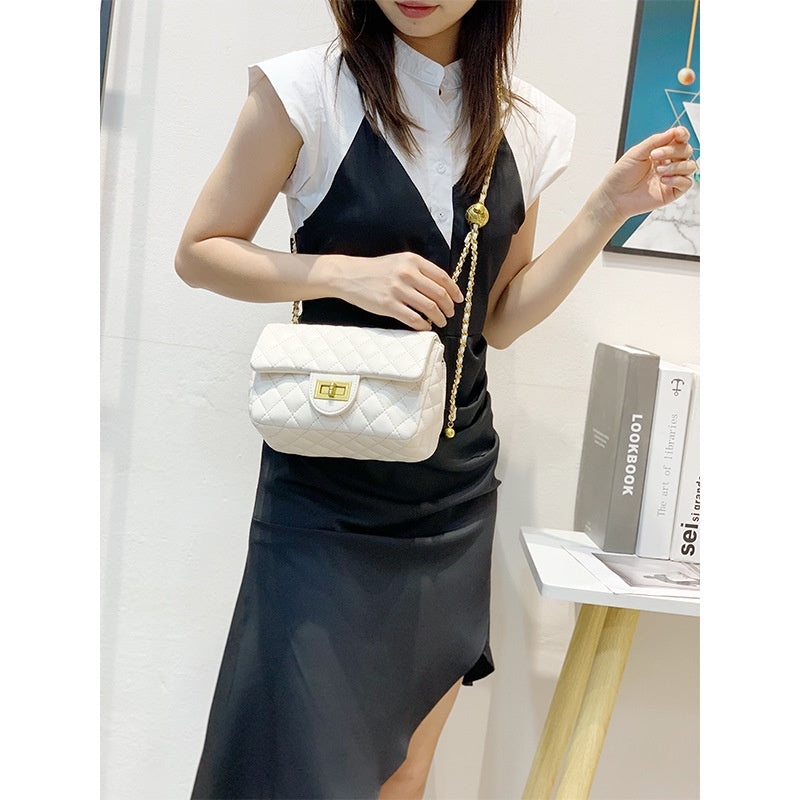 IELGY classic lock diamond chain crossbody handbag small golden ball decoration