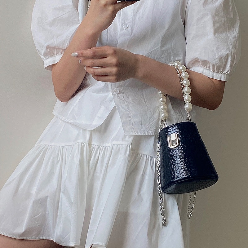 IELGY niche cylinder pearl chain elegant crossbody mini bag