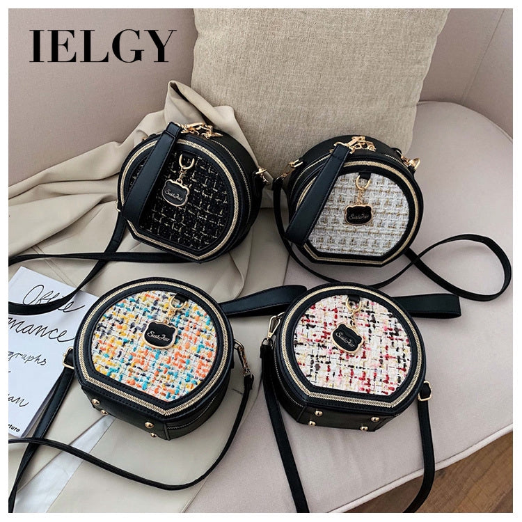 IELGY chain small round stitching handbagshoulder crossbody women simple bag classic street fashion laptop shoulder bag for women