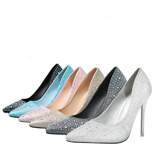 IELGY Women's fashion sweet and elegant 11cm stiletto heels with pointed diamond wedding shoes