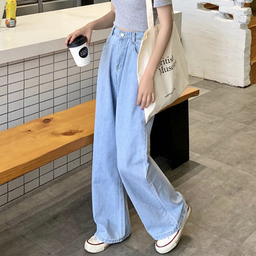 IELGY High-waisted jeans women summer thin and thin wide-leg pants