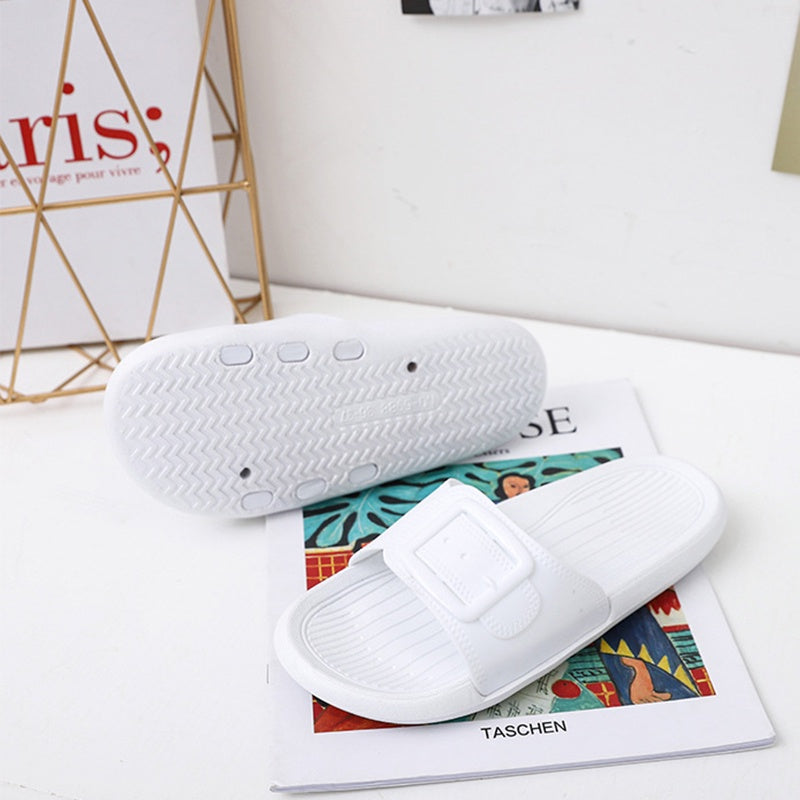 IELGY simple and cute square buckle women's slippers home beach non-slip