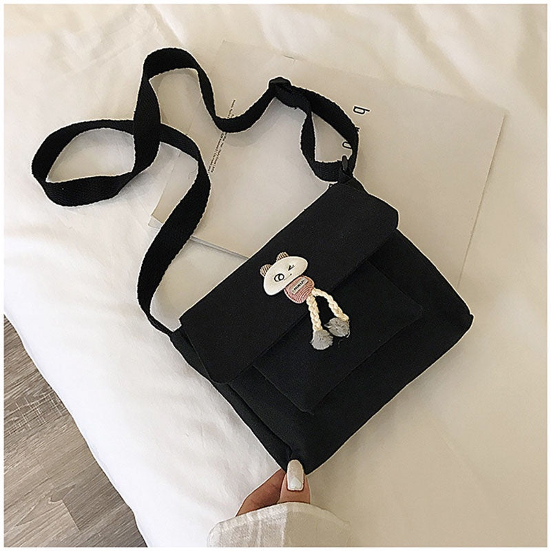 IELGY Korean version canvas bag multi-color optional all-match yellow shoulder bag cartoon crossbody Bag women small fresh