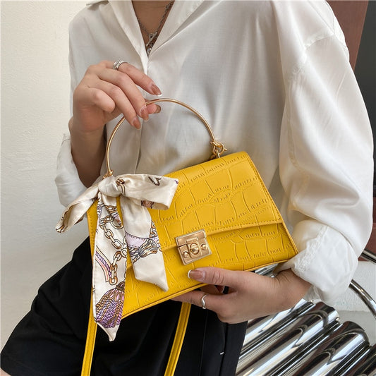 IELGY retro lock stone pattern silk scarf fashion messenger handbag