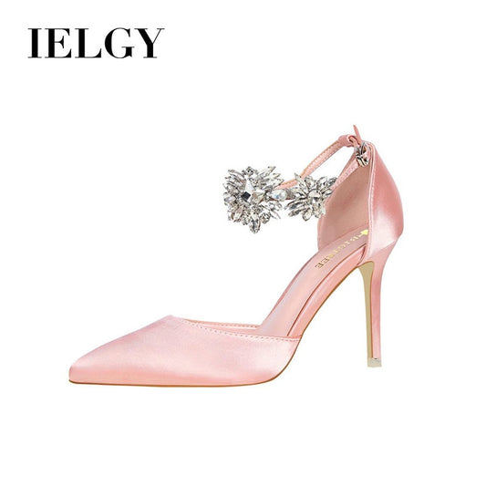 IELGY Women's high heels stiletto satin hollow shallow pointed rhinestone word with sandals