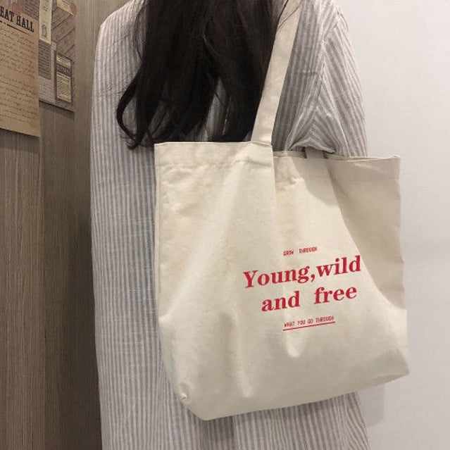 IELGY Shoulder bag female big package Korean simple wild canvas bag