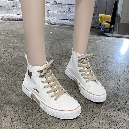IELGY fashion high-top canvas shoes female Korean style college style cute ins street shooting
