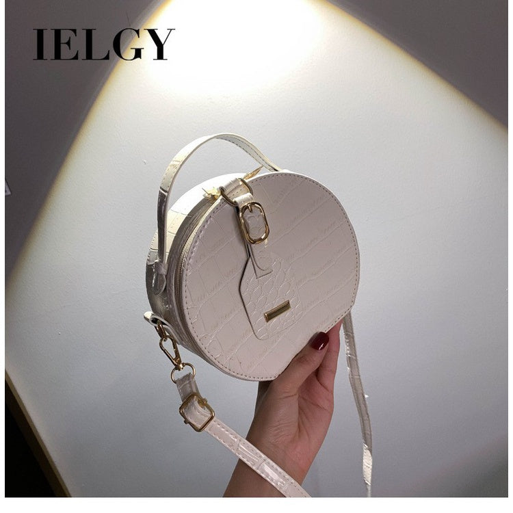 IELGY Women's Crocodile Pattern Round Ocean Tote Bag Mini All-match One Shoulder Messenger