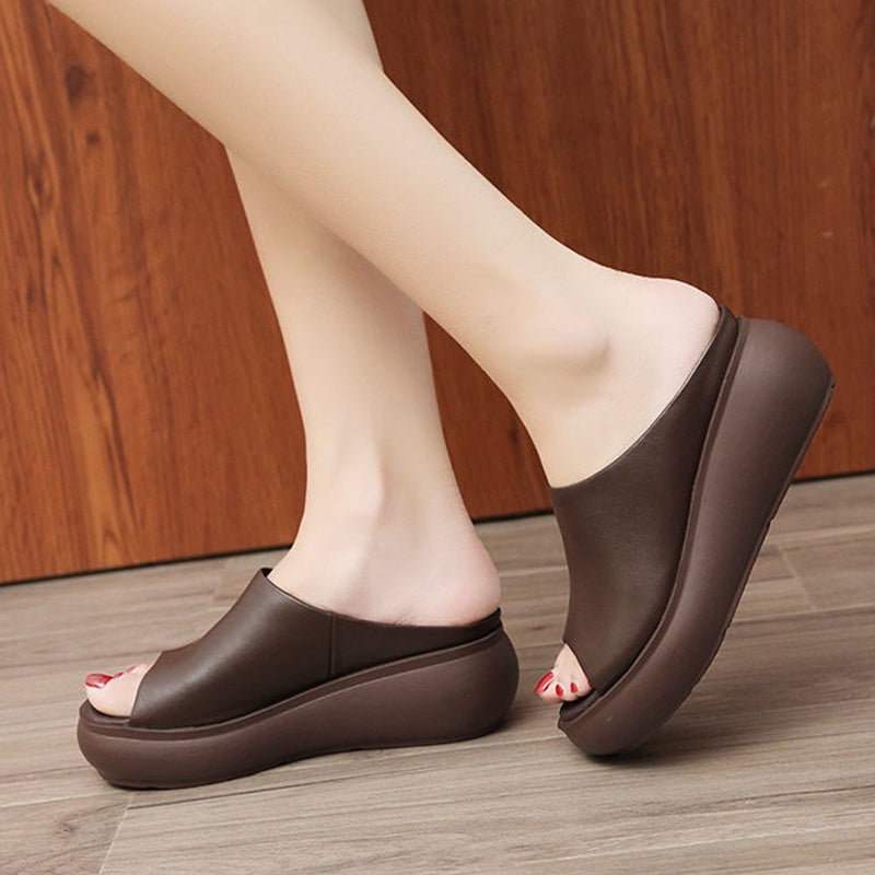 IELGY Comfortable Slippers Women's Outing Wedge Fish Mouth Korean Large Size