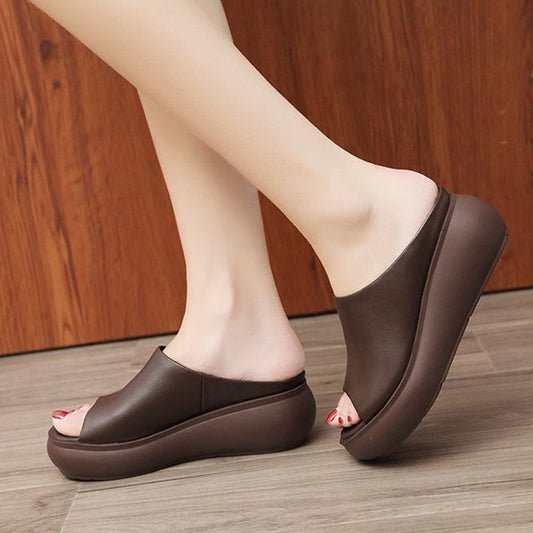 IELGY Comfortable Slippers Women's Outing Wedge Fish Mouth Korean Large Size