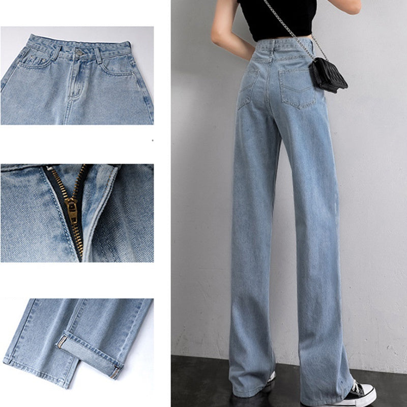 IELGY blue loose straight jeans women high waisted trousers