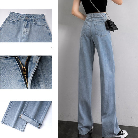 IELGY blue loose straight jeans women high waisted trousers