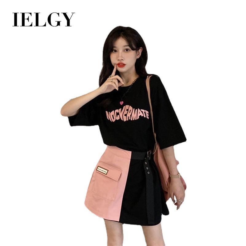 IELGY short-sleeved two-piece female design dress trend Large size cover meat suit