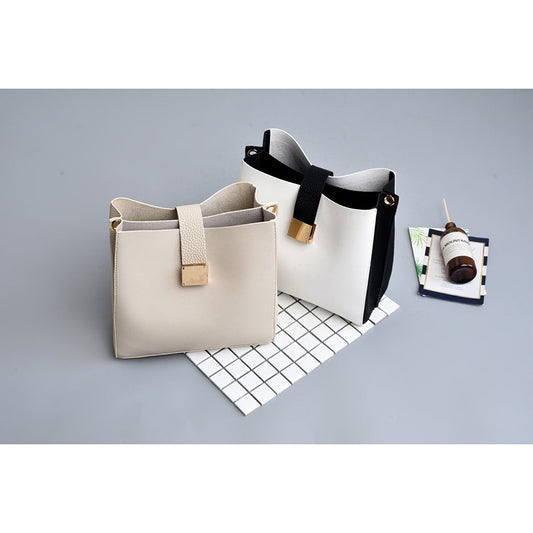 Wide shoulder strap contrast multi-layer bucket bag shoulder bag
