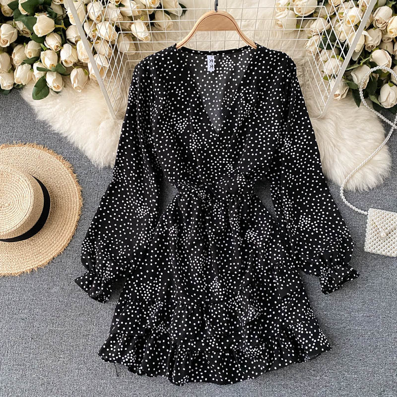 IELGY Irregular Vacation Slim Short Woman's dress Ruffle Casual Fashion Sweet Polka dot