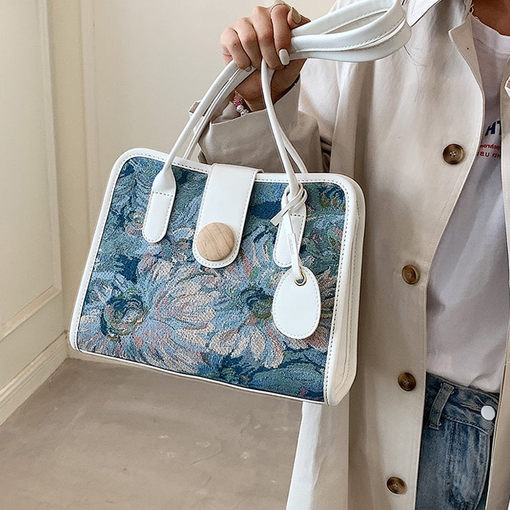 IELGY Large capacity bag women's summer fashion oil painting shoulder bag simple ins design tote bag