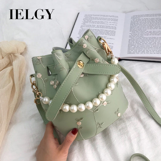 Small bag girl 2021 spring new fairy new lace embroidered bucket bag chain pearl shoulder slant satchel