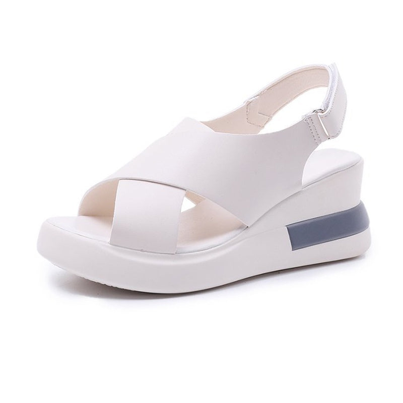 IELGY color matching platform wedge sandals women casual fish mouth soft leather