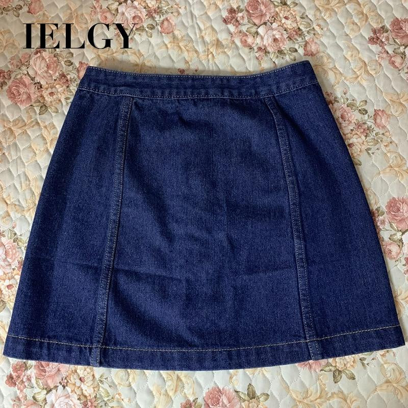 IELGY Women's classic wild fashion A-line skirt Casual denim skirt denim size M-XL,Ready stock,Hot