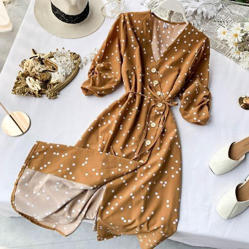IELGY V-neck design pleated dress