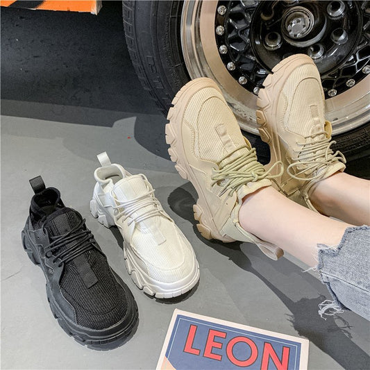 IELGY fashion lace-up women's shoes platform casual mesh sneakers