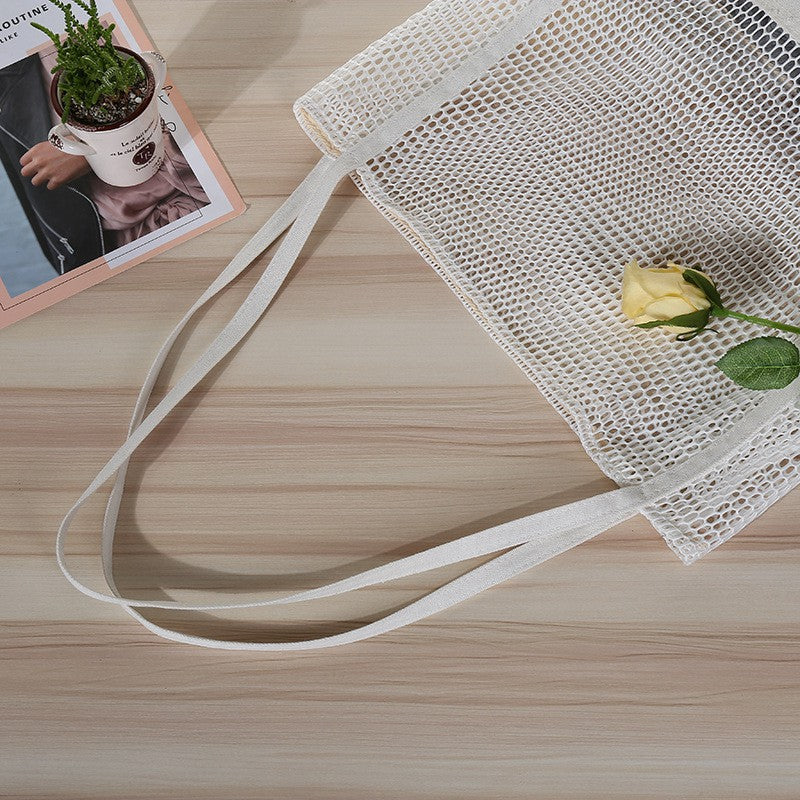 Grid handbag shopping bag hollow beach bag canvas net bag