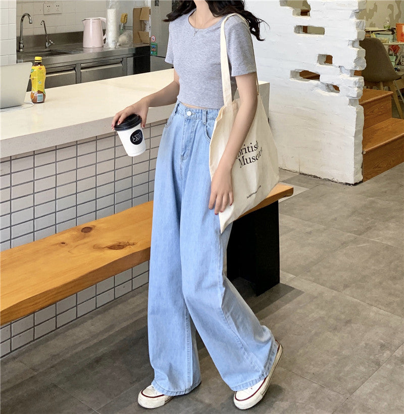 IELGY High-waisted jeans women summer thin and thin wide-leg pants