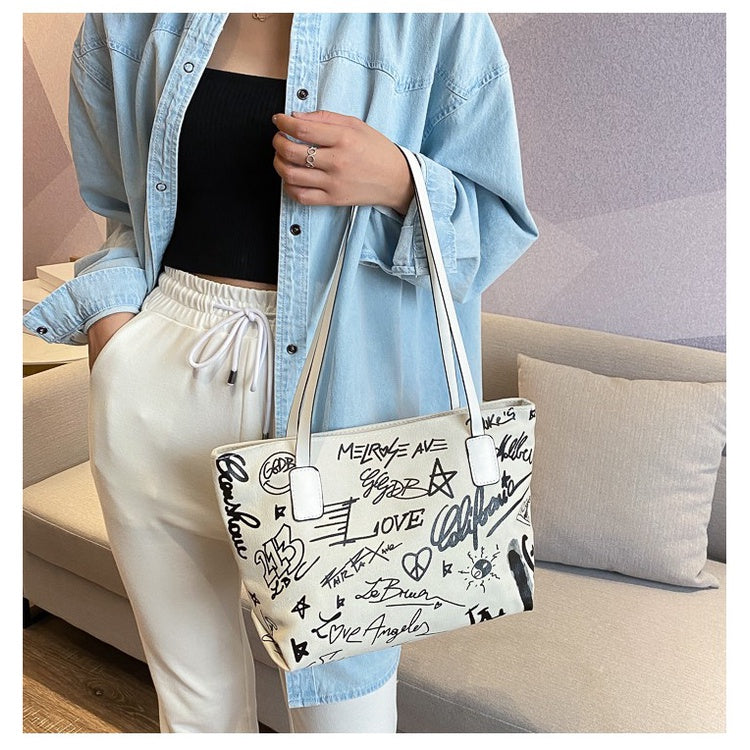 IELGY Commuting Fashion Canvas Tote Horizontal square All-match Portable Casual Woman's Shoulder bag