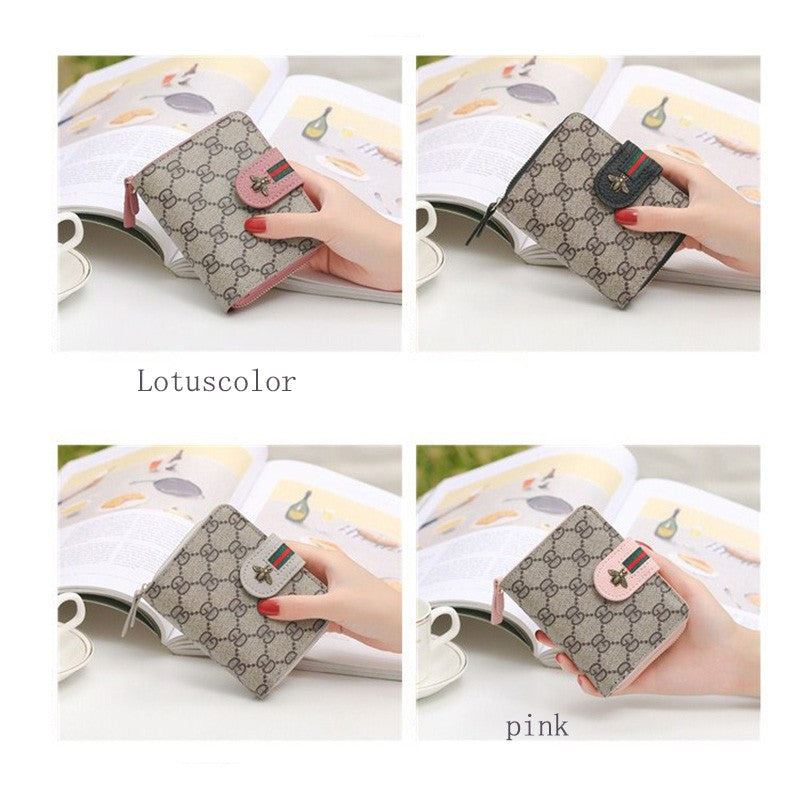 Short multi-function printed ladies wallet