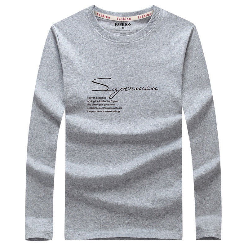 IELGY Men's clothes large size fashion casual Korean version t-shirt black long sleeve all-match round neck