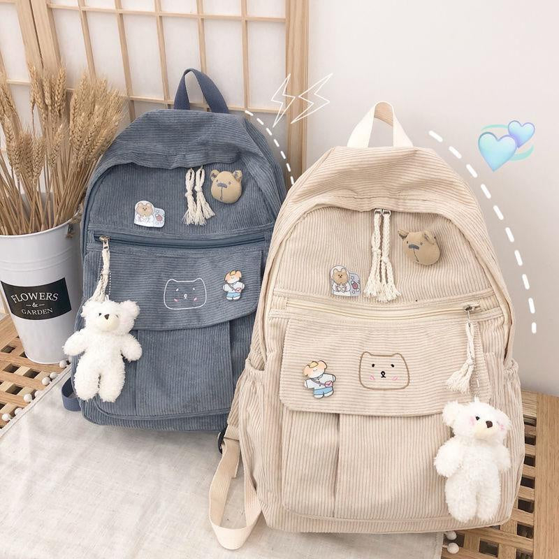IELGY schoolbag female Korean Harajuku corduroy all-match backpack