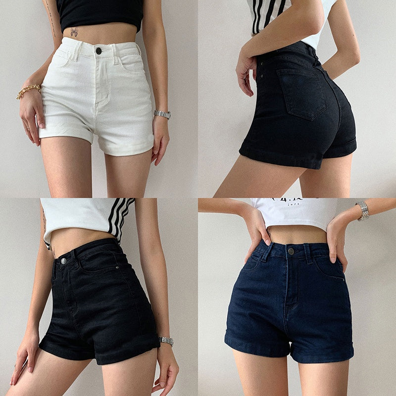 IELGY denim shorts women's summer new elastic a-line high waist skinny tights
