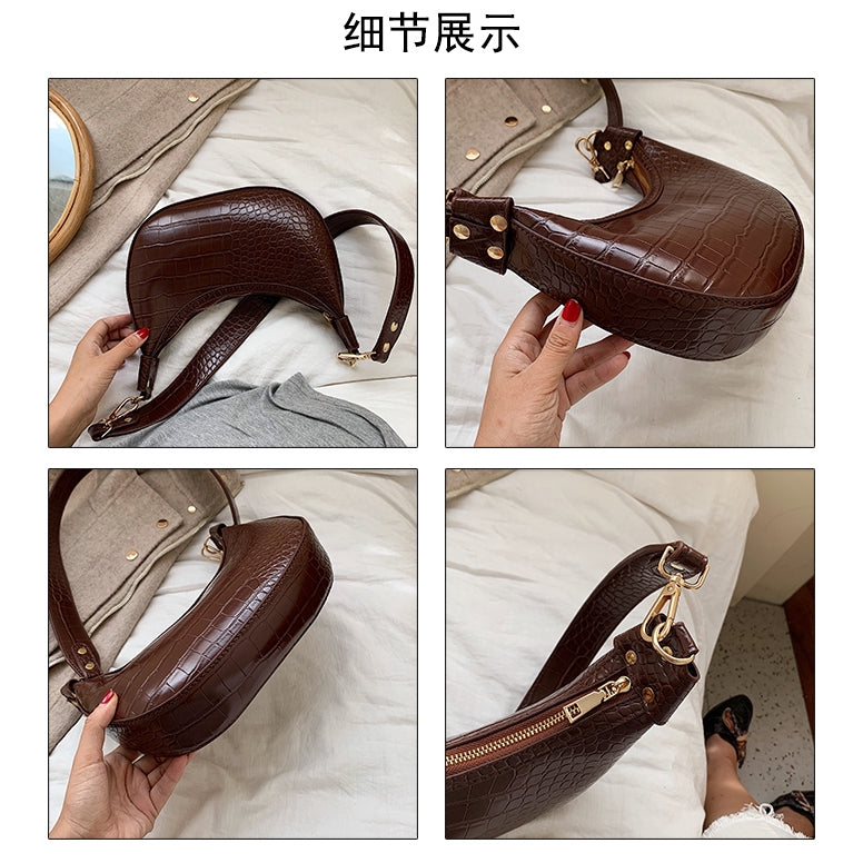 IELGY new fashion crocodile pattern wide shoulder strap portable saddle bag