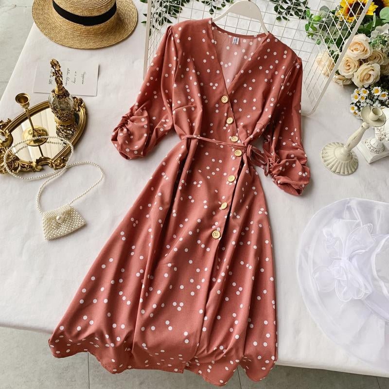 IELGY V-neck design pleated dress