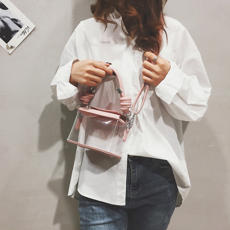 IELGY transparent small square box plastic shoulder slung handbag