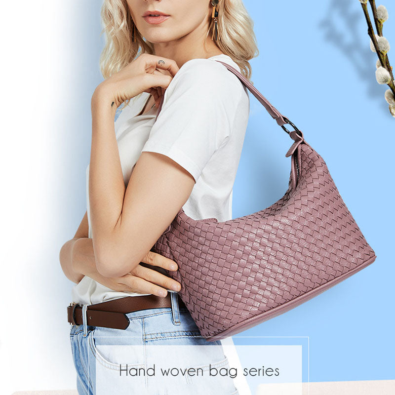 IELGY Women's bag One-shoulder Single Purple PU Woven All-match Soft surface Portable