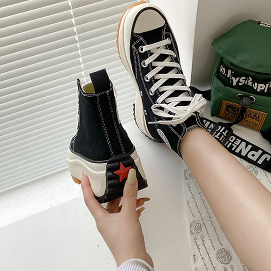 IELGY women's sports style is thin hip-hop canvas shoes platform high-top laces