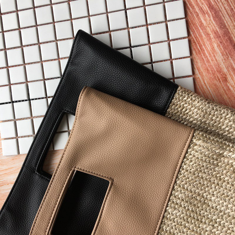 Straw bag hit color stitching handbag