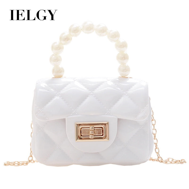 IELGY New jelly chain pearl handbag rhombus women's bag