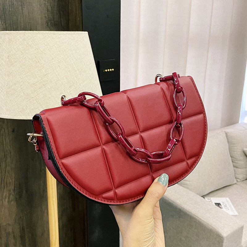 IELGY Fashion Crossbody Saddle Bag Casual Simple Pure Color Chain Semicircle