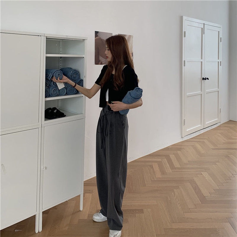 IELGY gray suit pants women thin loose wide-legged high-waist casual trousers trend