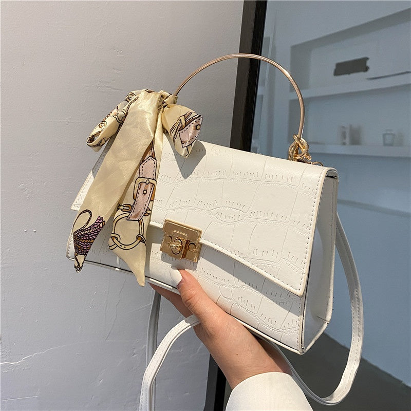 IELGY retro lock stone pattern silk scarf fashion messenger handbag