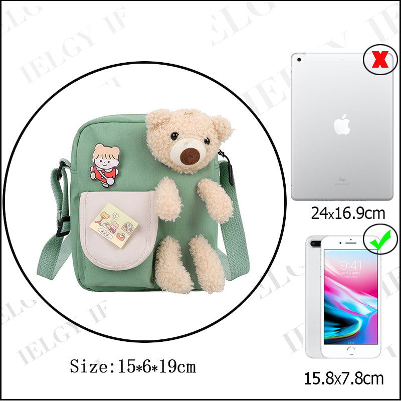 IELGY fashion bear cartoon style canvas messenger bag yellow Harajuku Korea cute Japanese
