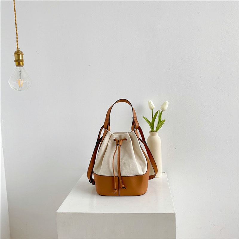 IELGY Korean version Diagonal Portable Fashion Bucket Canvas Women's bag One-shoulder All-match Stitching