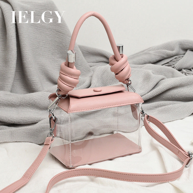 IELGY transparent small square box plastic shoulder slung handbag