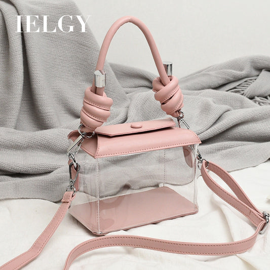 IELGY transparent small square box plastic shoulder slung handbag