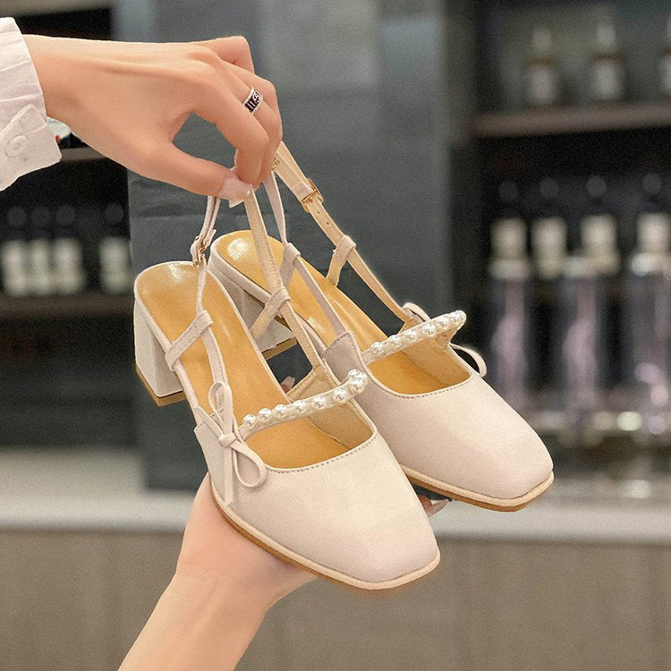 IELGY Baotou closed toes fairy style buckle bow sandals women